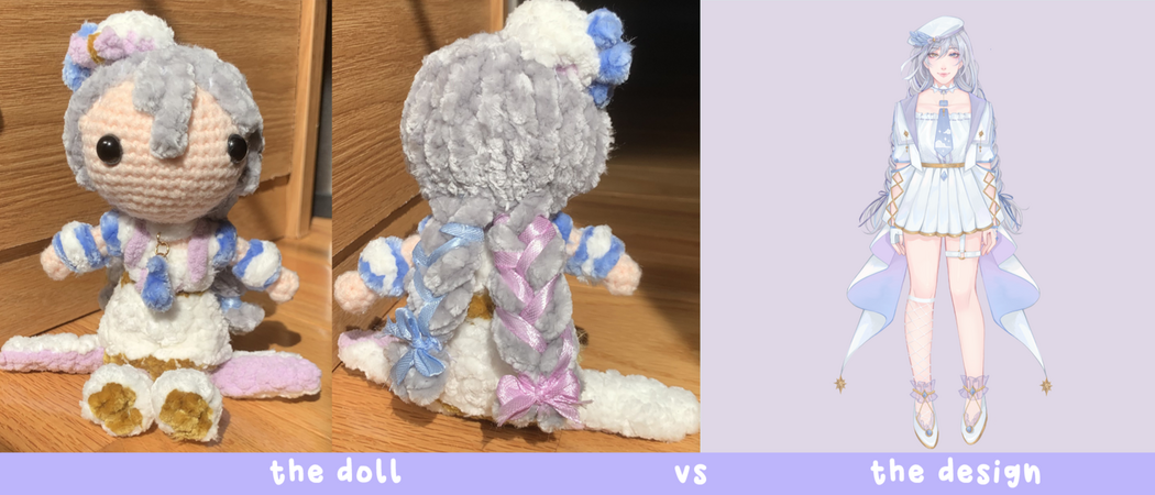 the doll will sit at 5 inches tall and 2 inches wide! the perfect size to accompany you as you stream!